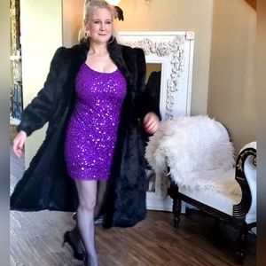 Black, long, Ultra Soft Rabbit Fur Coat with Tuxedo Collar